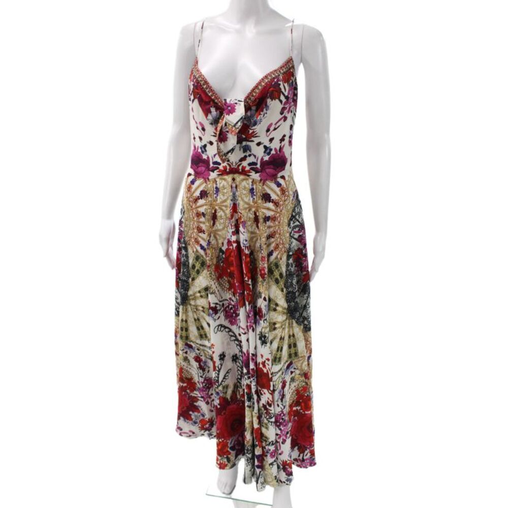 Camilla Womens Maxi Dress Multicolor Sleeveless V-Neck 100% Silk Size XS